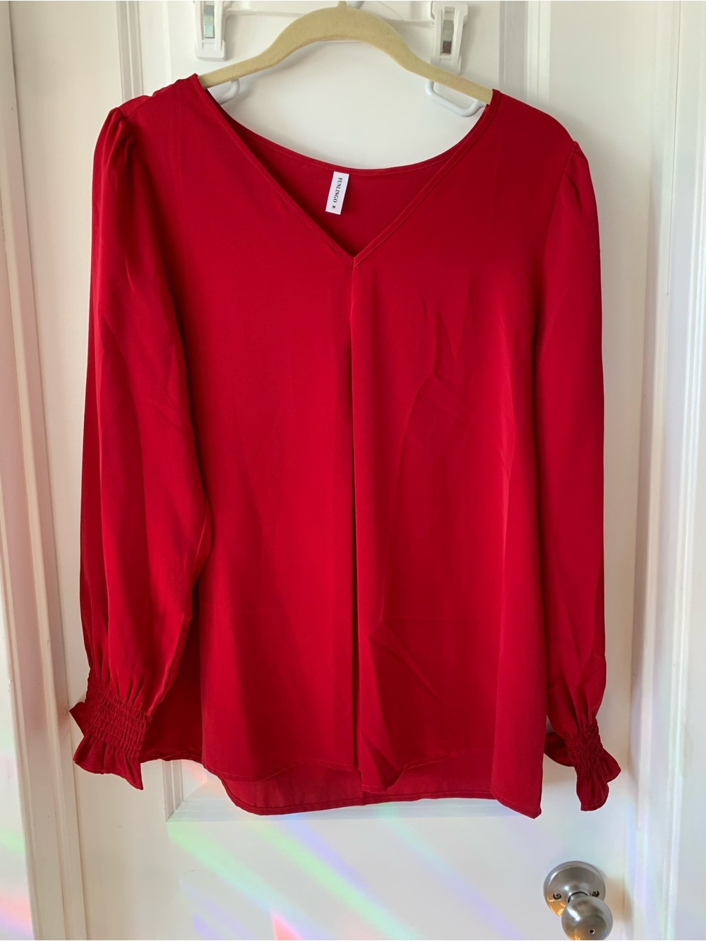 Red V-Neck Long-Sleeve Blouse